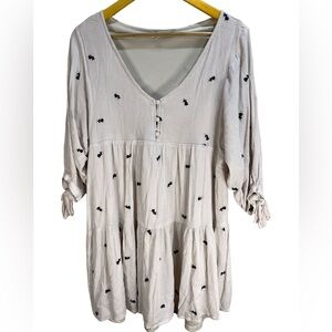 Alter’d State Ivory Floral Babydoll Dress‎ Large Tiered 3/4 Sleeve Lined